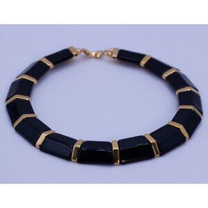 Vintage Napier Art Deco Style Faux Onyx Black & Gold Choker, 14"
